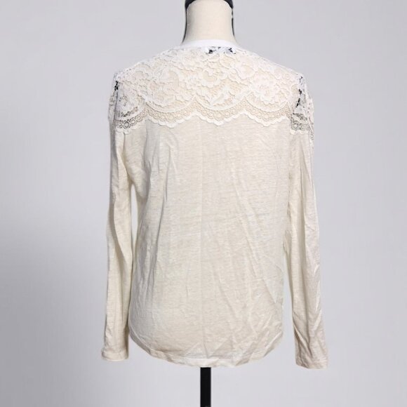 Sandro Women's Long Sleeve Lace Trim Tee - Cream - Picture 4 of 10